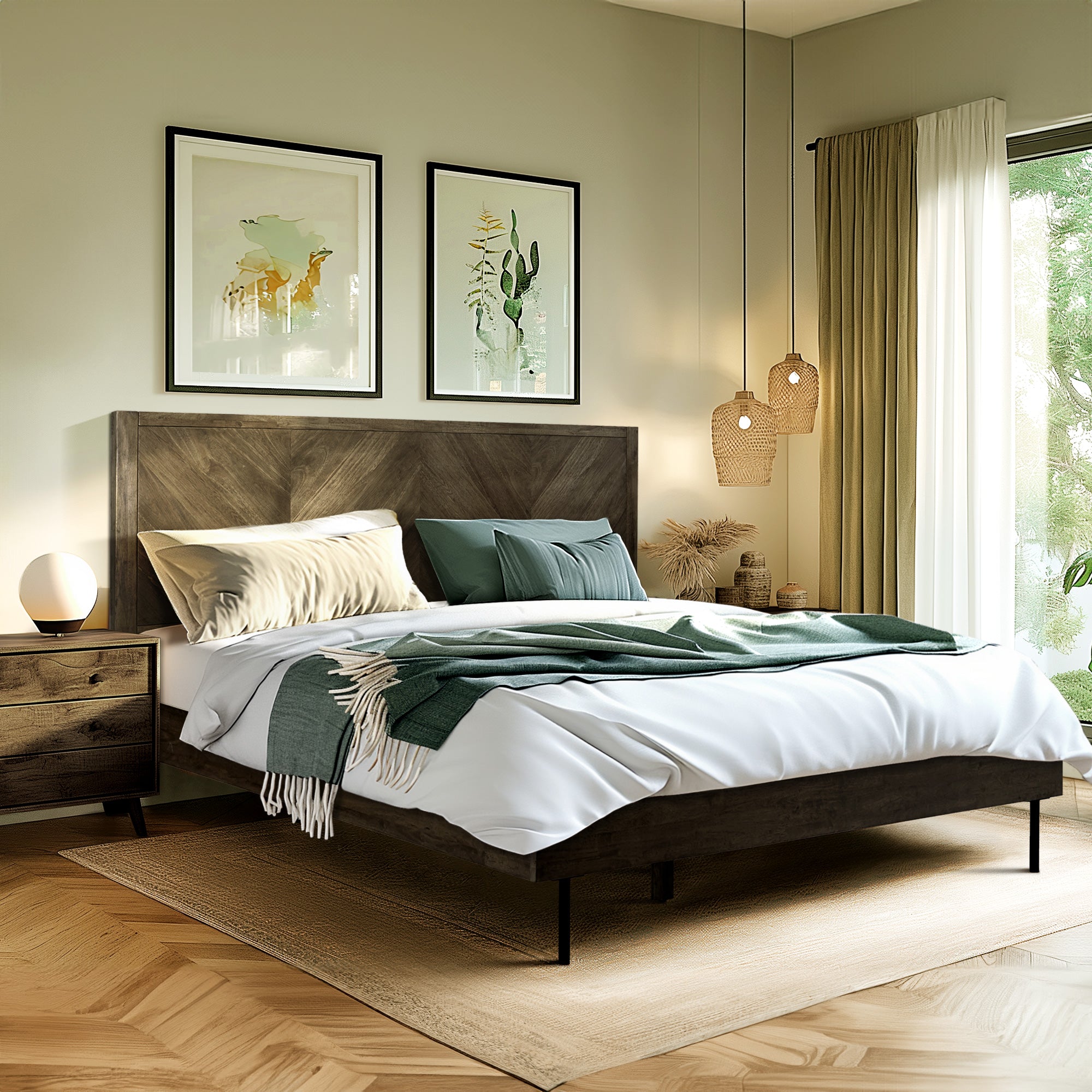 Alander Deluxe Wood Platform Bed Frame