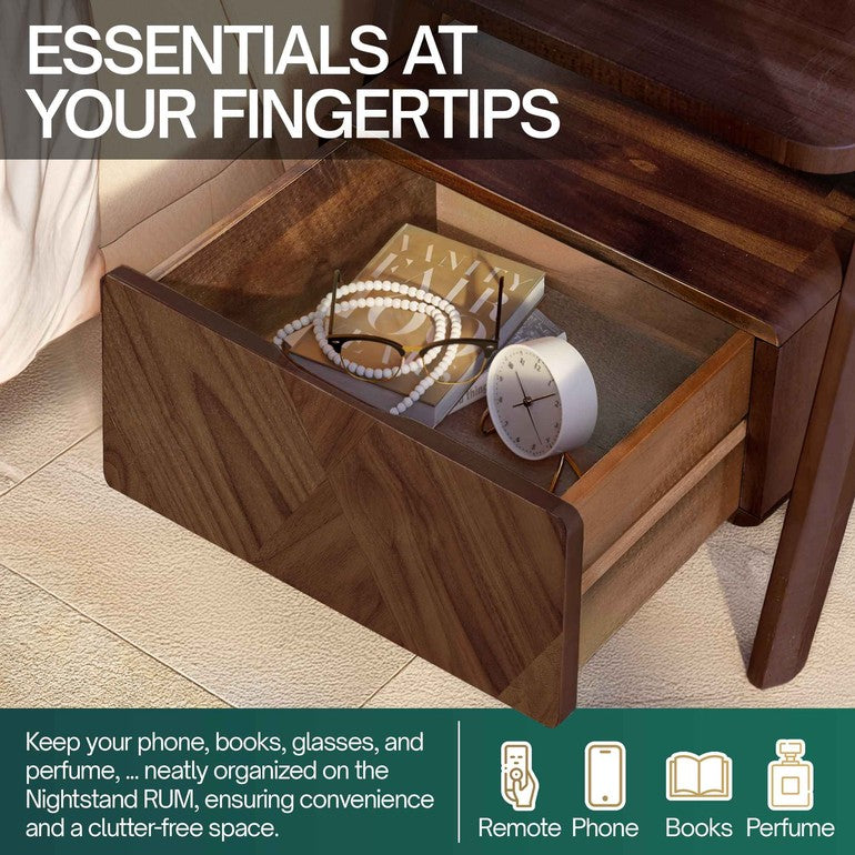 Rorns Rum Nightstand with drawer - Megsu