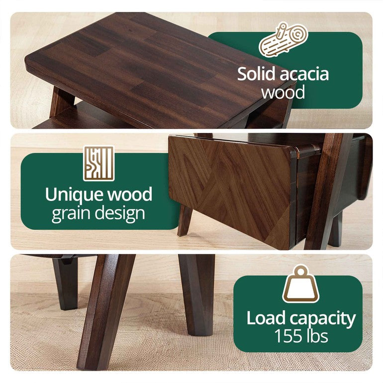 Rorns Rum Nightstand with drawer - Megsu