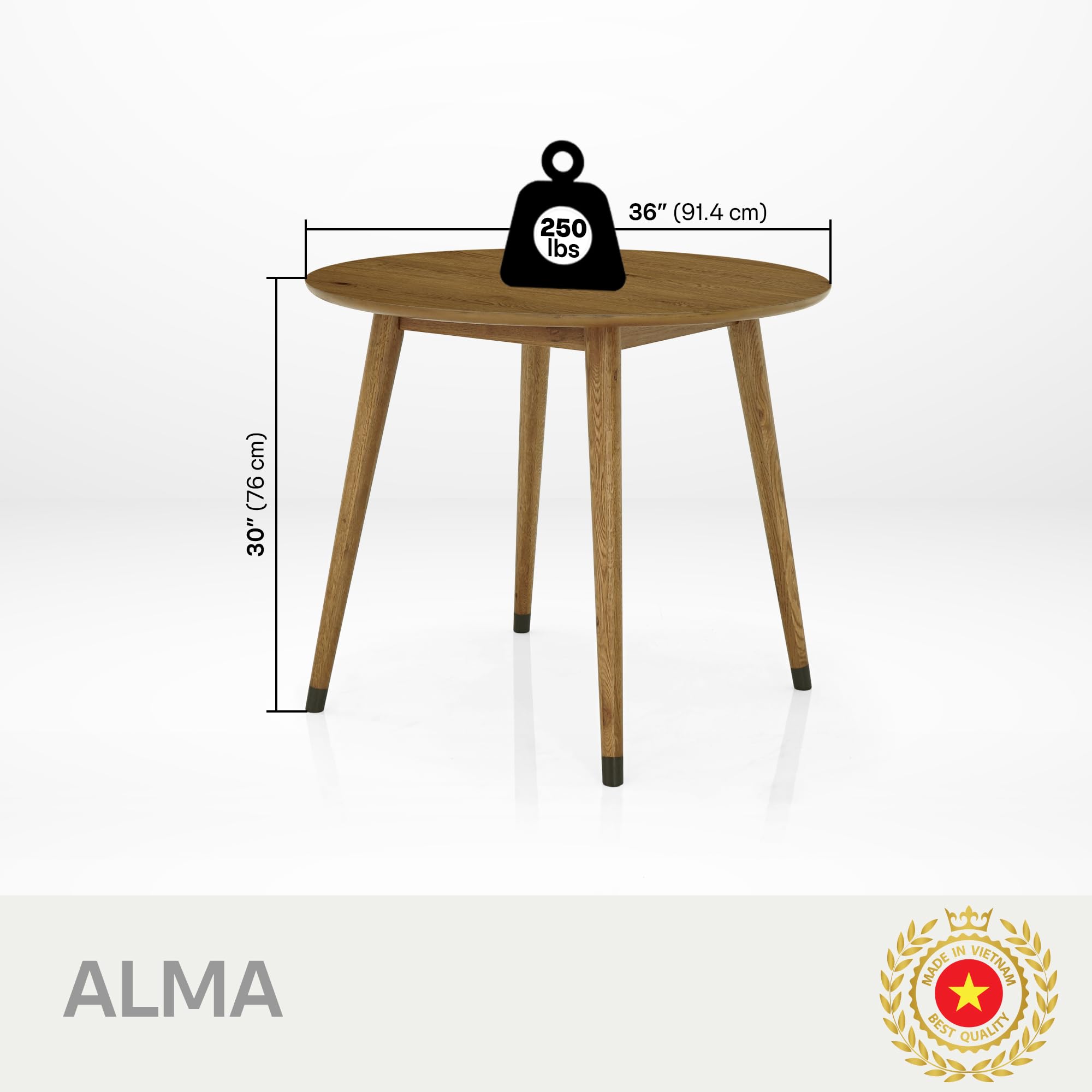 Alma Solid Wood Dining Table 36"