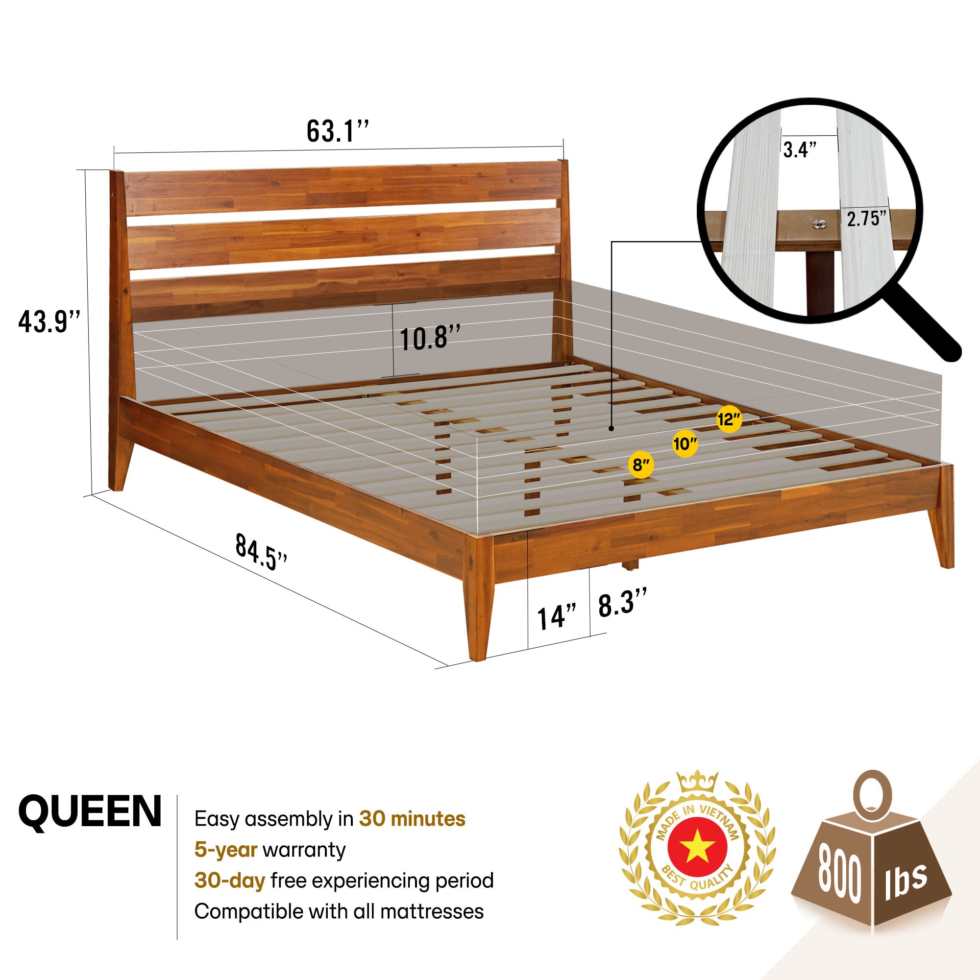 Emery Deluxe Wood Platform Bed Frame