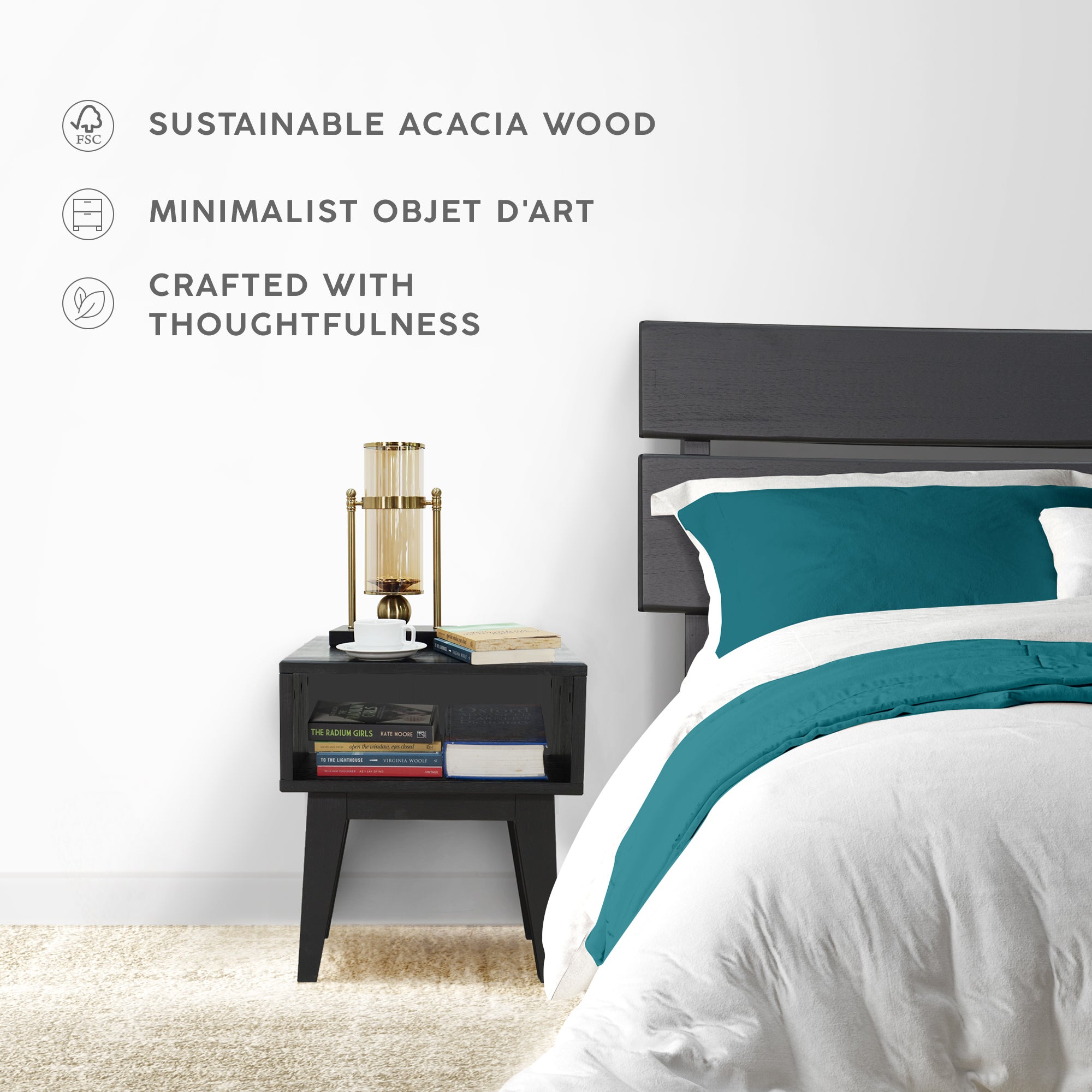 Aurora Solid Wood Bed Frame and Nightstand Bedroom Set