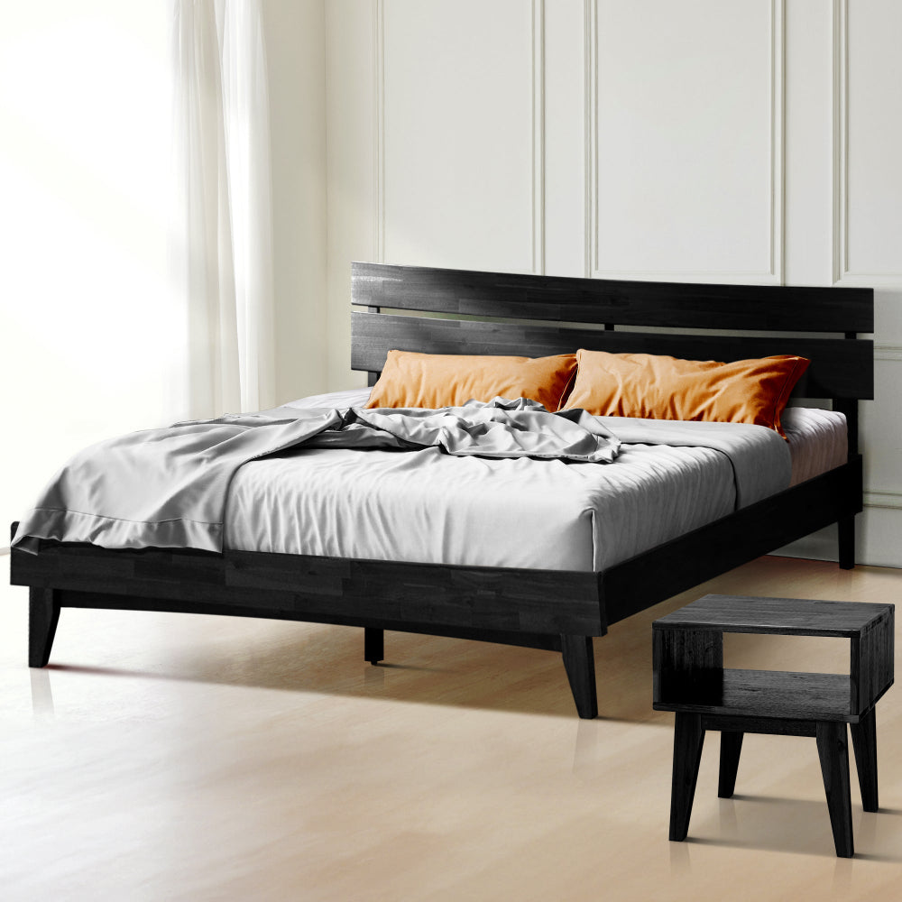 Aurora Solid Wood Bed Frame and Matching Nightstand Bedroom Set