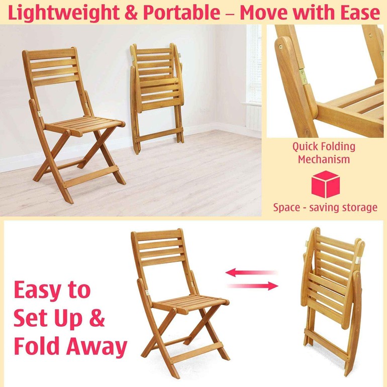 Tranquillo Anya Acacia Wood Folding Chairs Set of 2 - Megsu