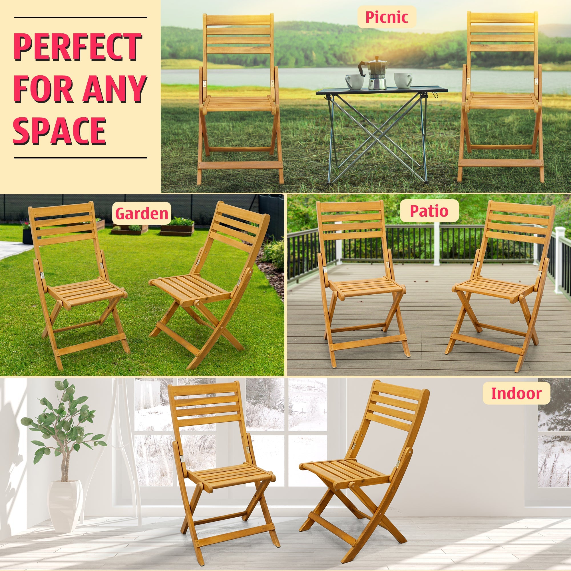 Tranquillo Anya Acacia Wood Folding Chairs Set of 2