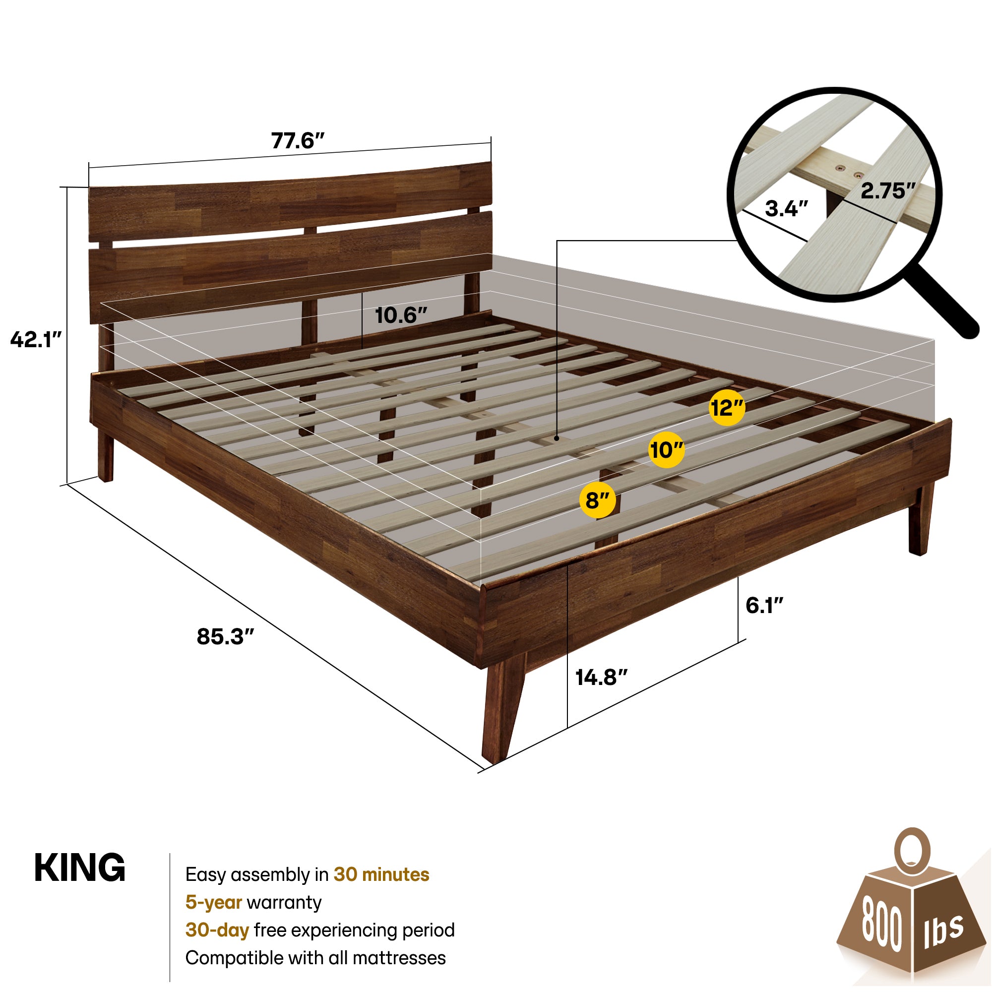 Aurora Solid Wood Bed Frame