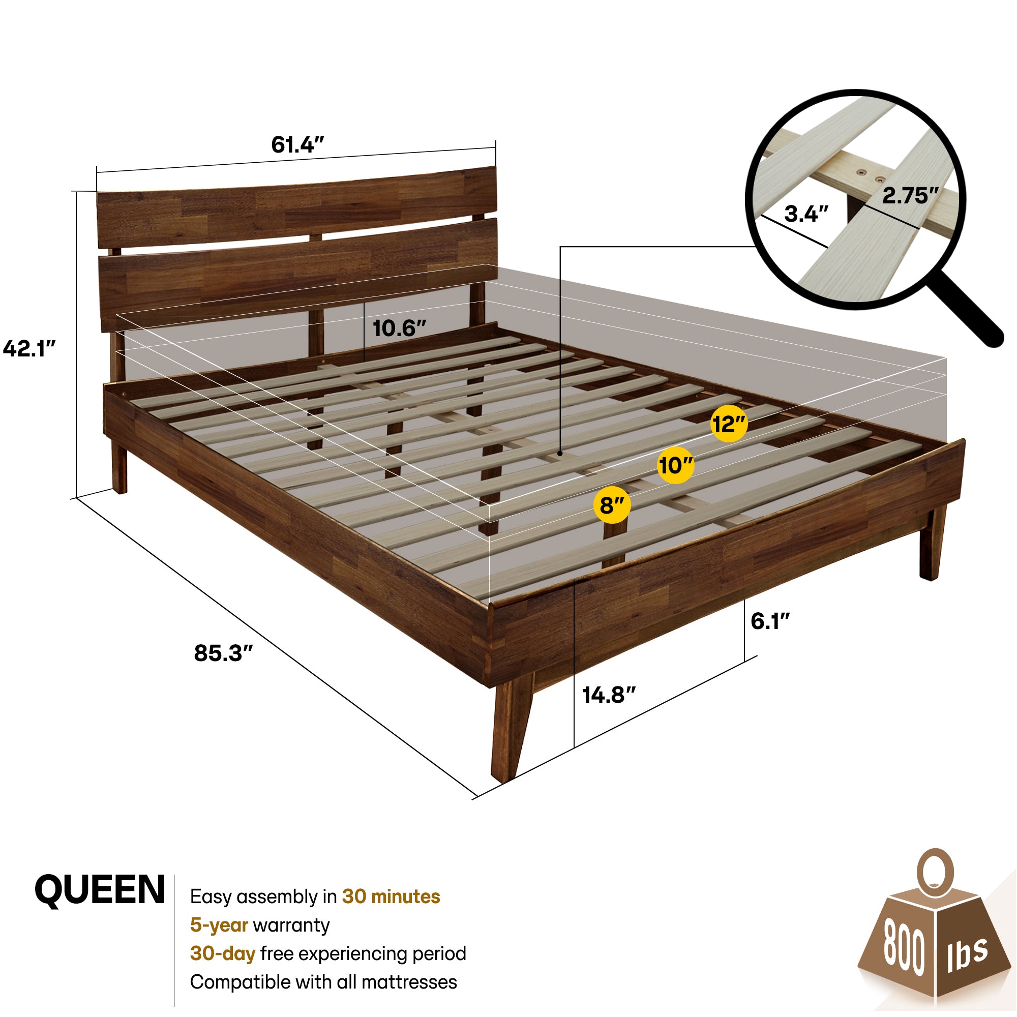 Aurora Solid Wood Bed Frame