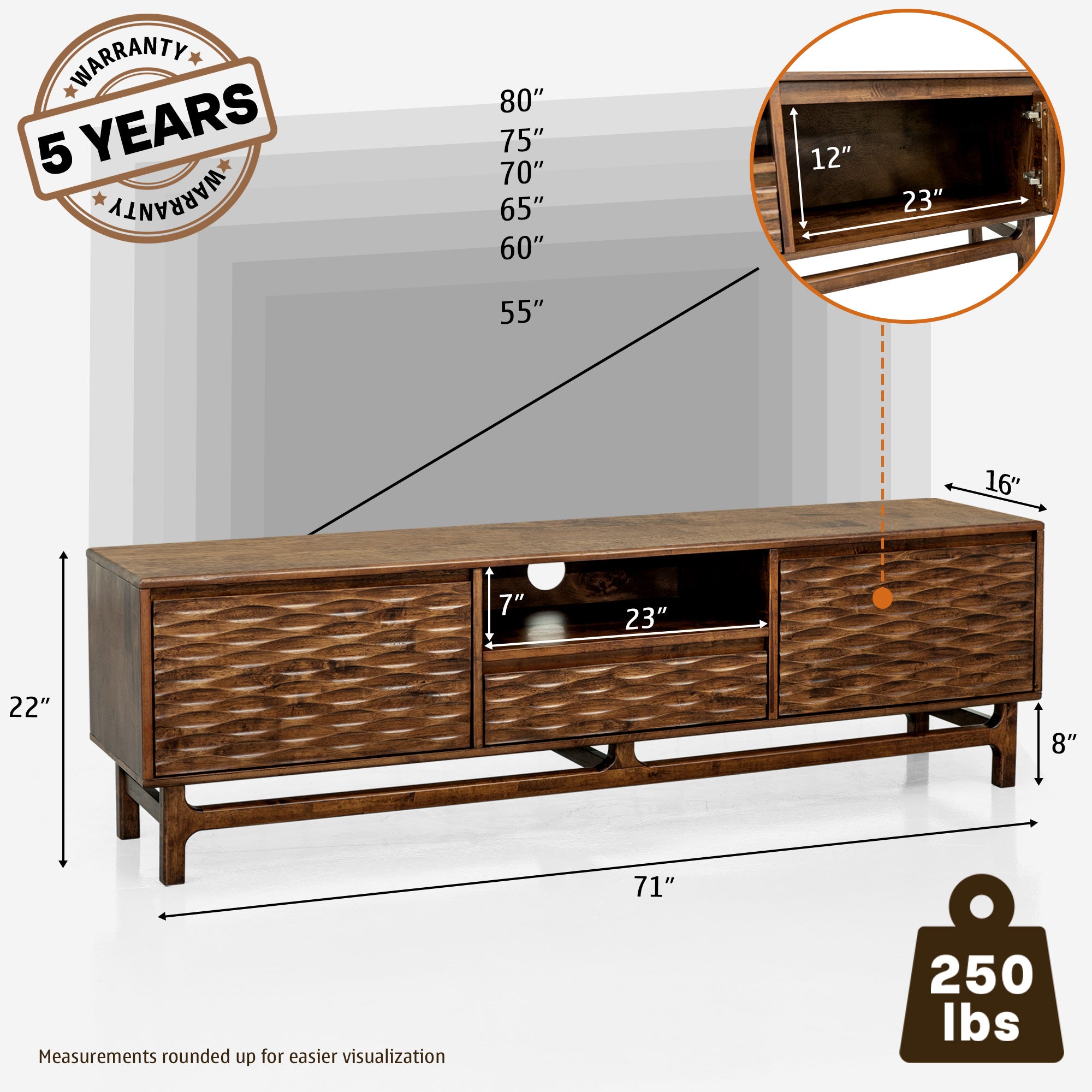 Elara TV Stand with Storage and Cable Management for TVs up to 80"