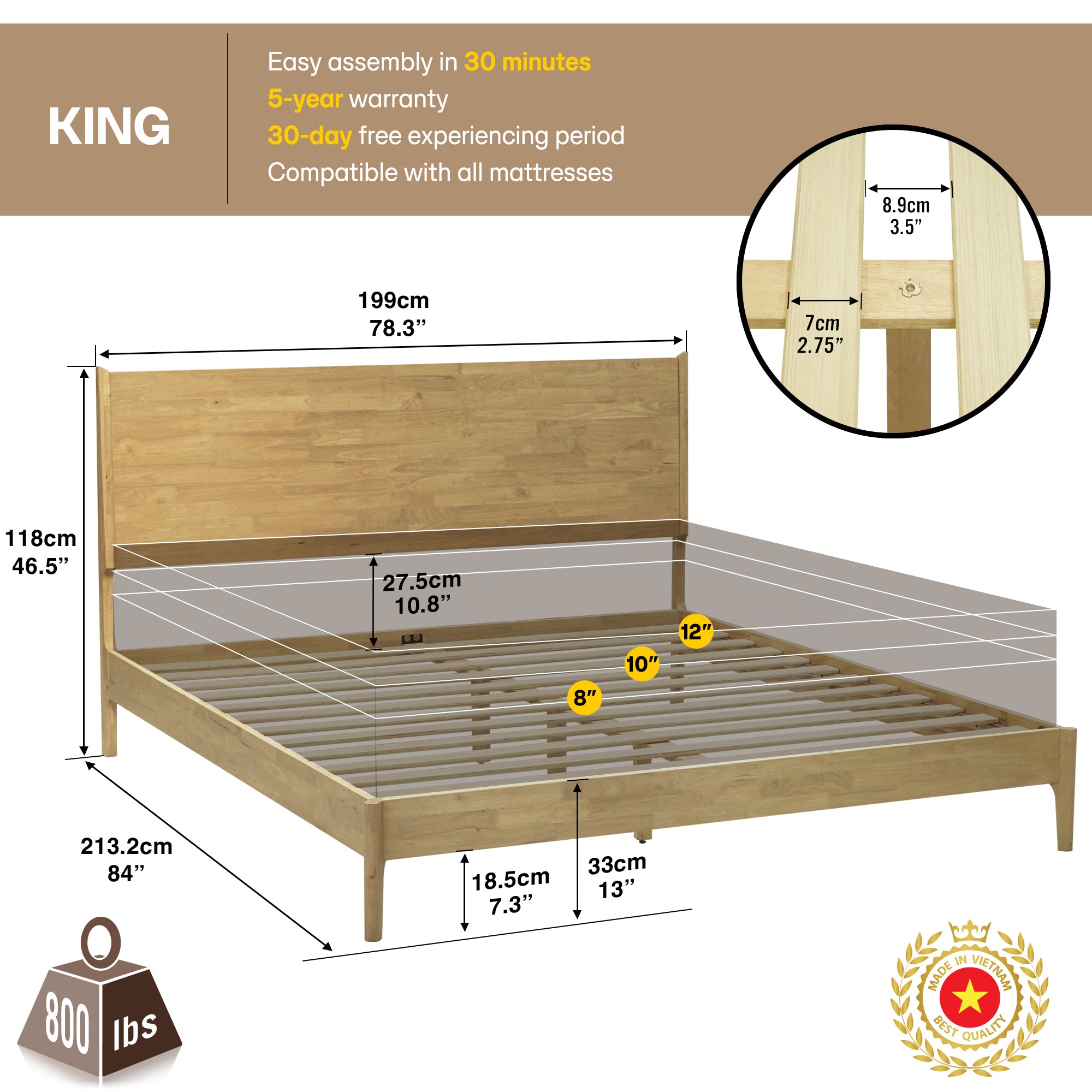 Haven Deluxe Wood Platform Bed Frame