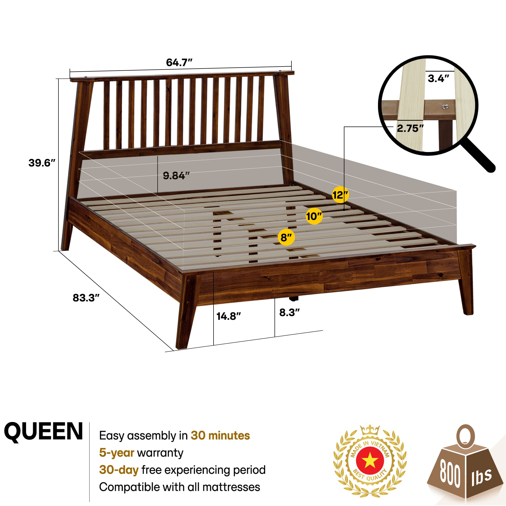 Kaylin Solid Wood Bed Frame