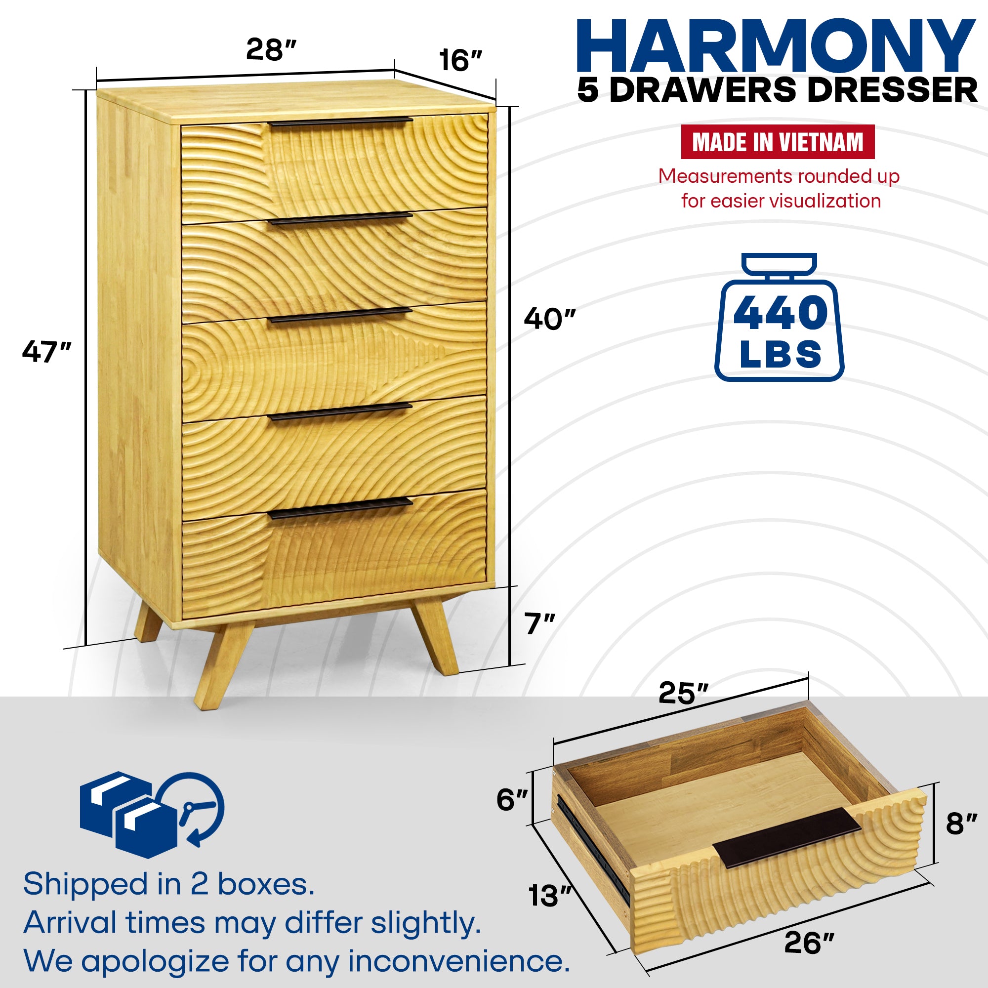 Acacia Harmony Dresser with 5 Drawers for Stylish Storage Solutions