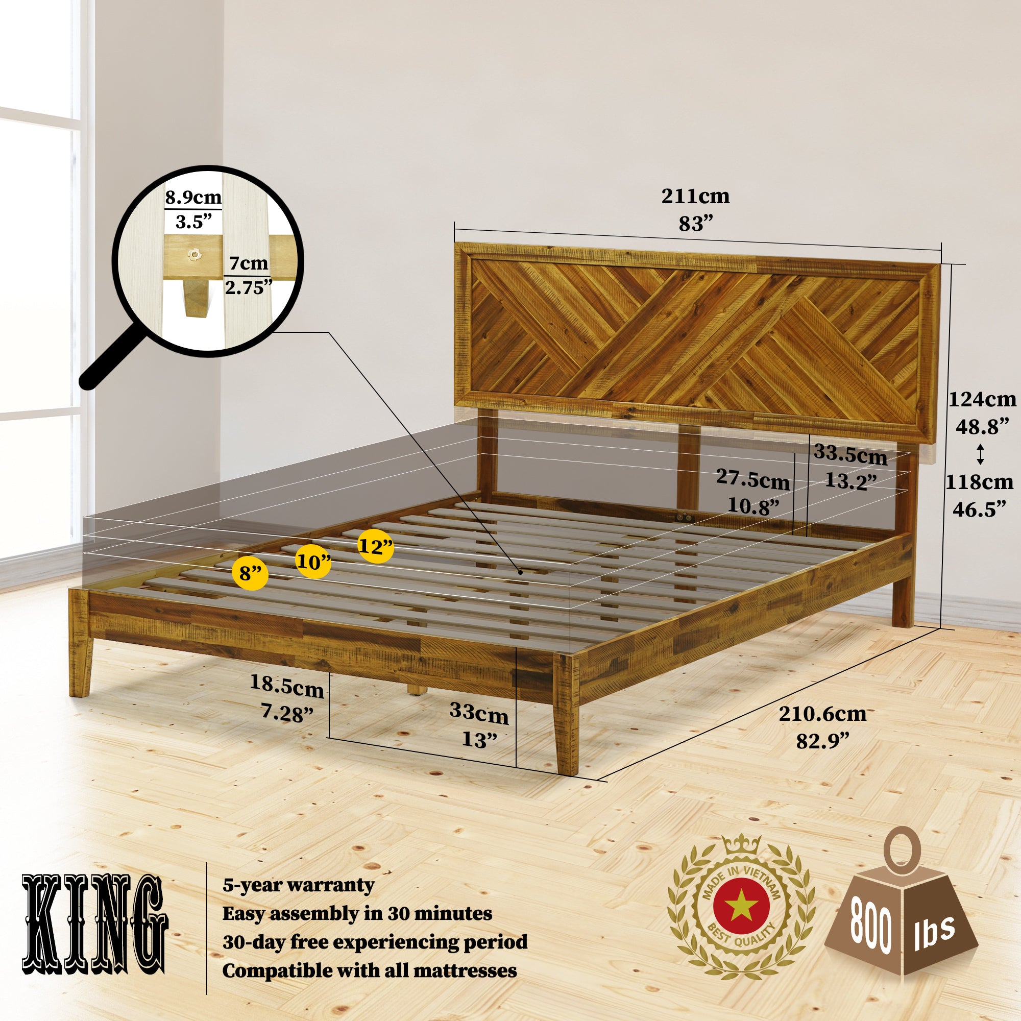 Sierra Deluxe Wood Platform Bed Frame