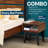 Acacia Emery Solid Wood Bed Frame & Nightstand Bedroom Set - Megsu