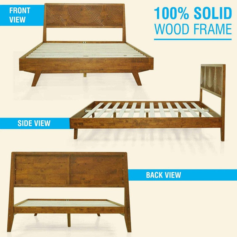Acacia Harmony Platform Bed Frame with Headboard - Megsu