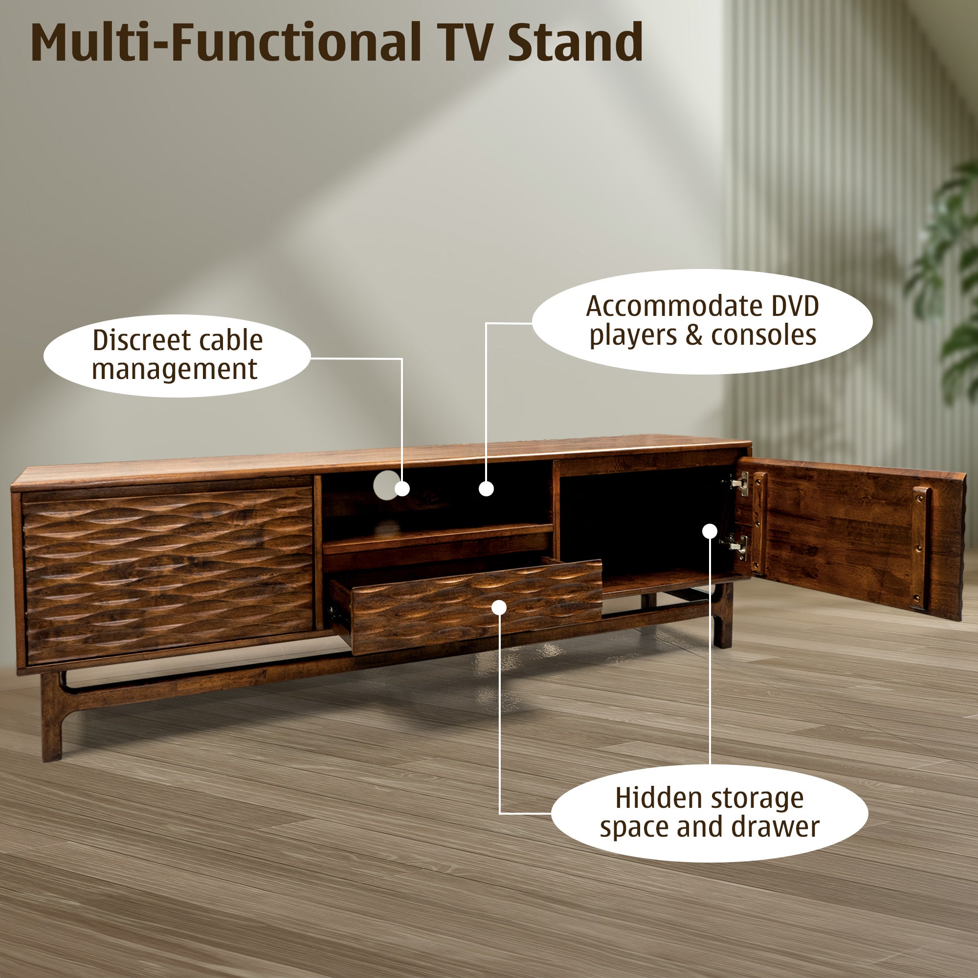 Elara TV Stand with Storage and Cable Management for TVs up to 75"