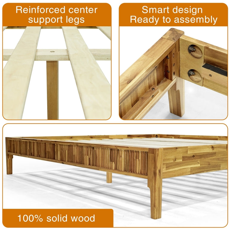 Megsu Bosk Acacia Wood Bed Frame with Headboard