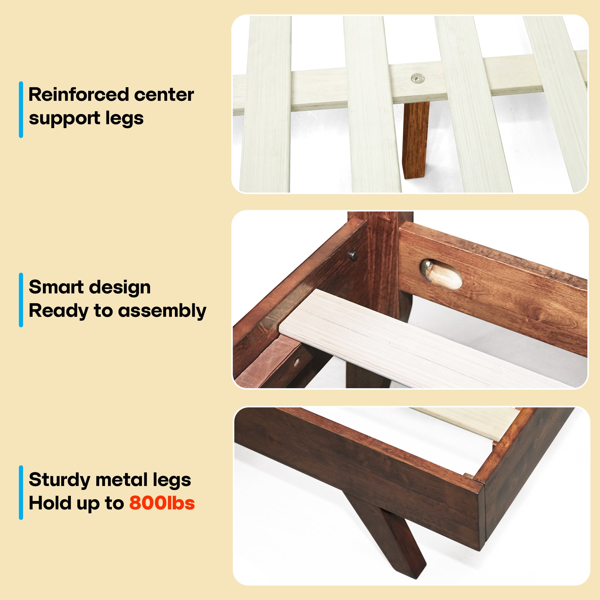 Acacia Harmony Solid Wood Platform Bed Frame with Headboard