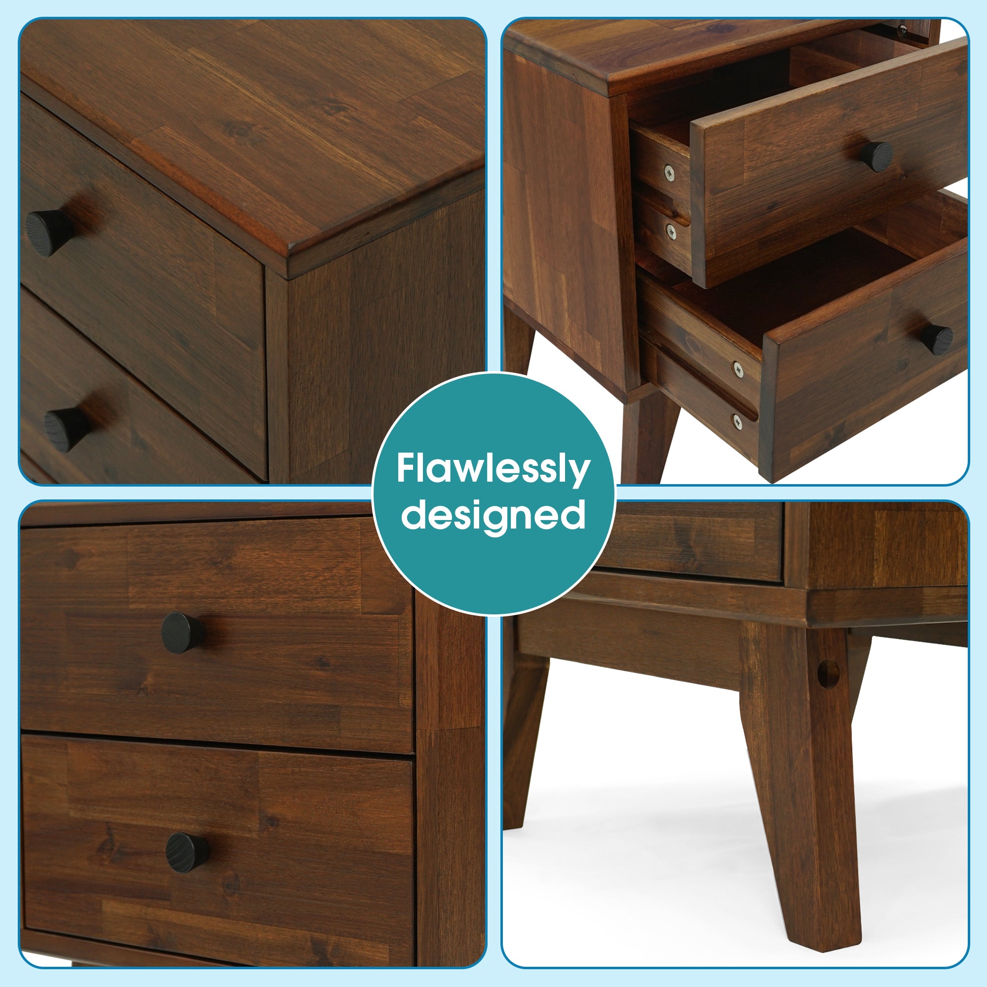 Silvia 2-Drawer Solid Wood Nightstand