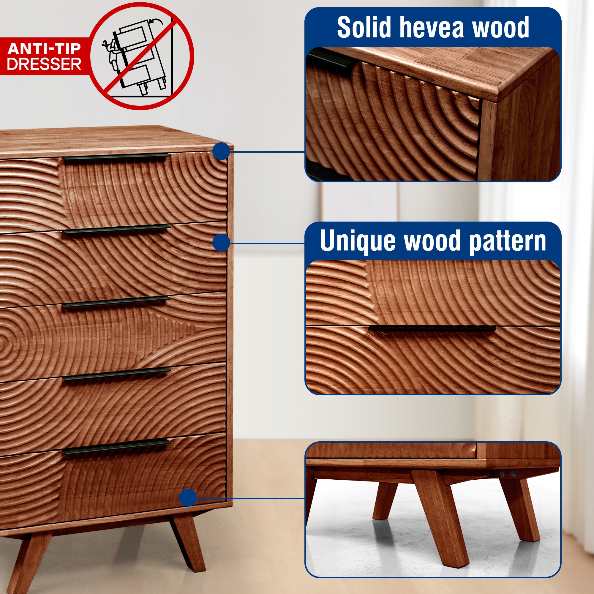 Acacia Harmony Dresser with 5 Drawers for Stylish Storage Solutions