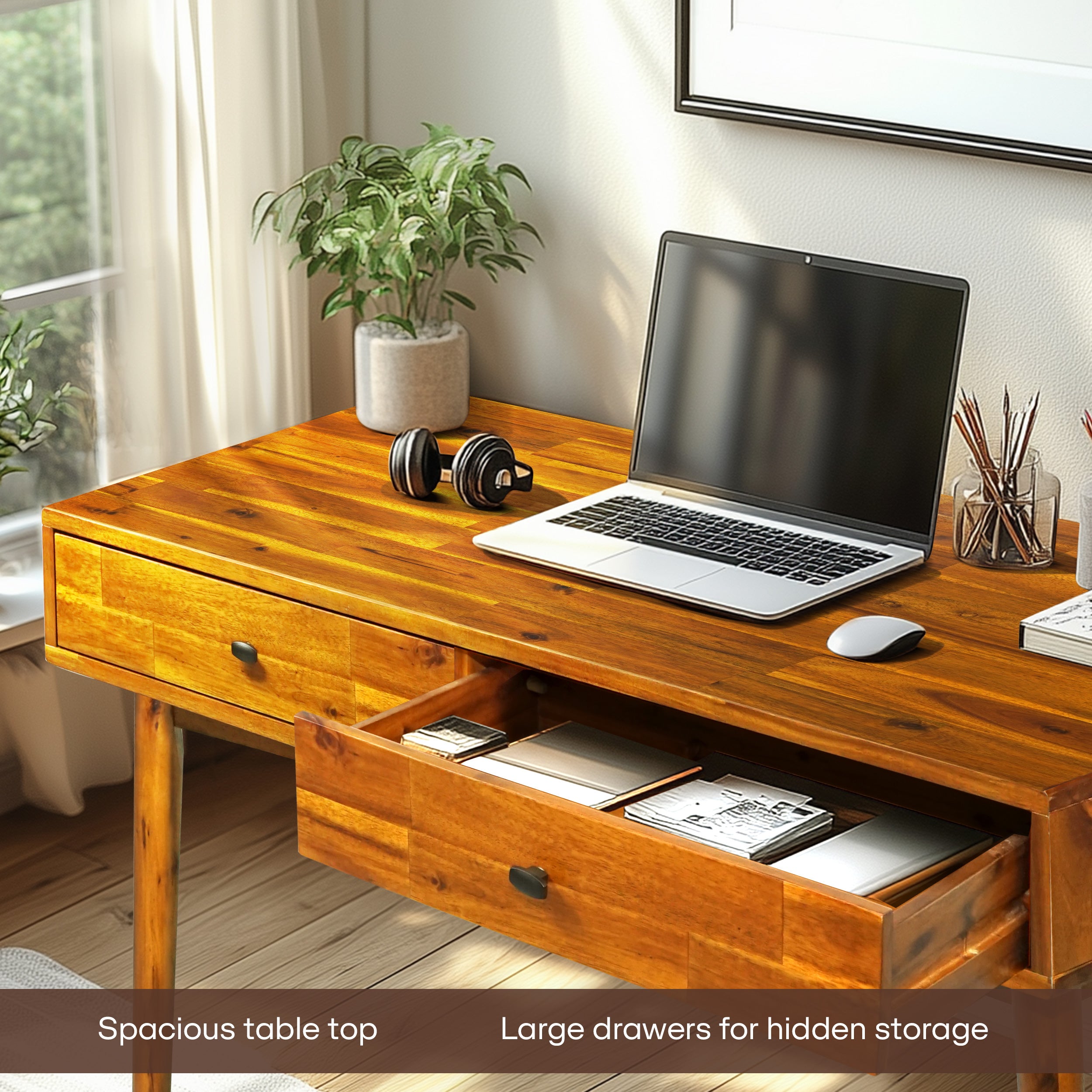 Lagom 48" Solid Wood Work Desk with Drawers