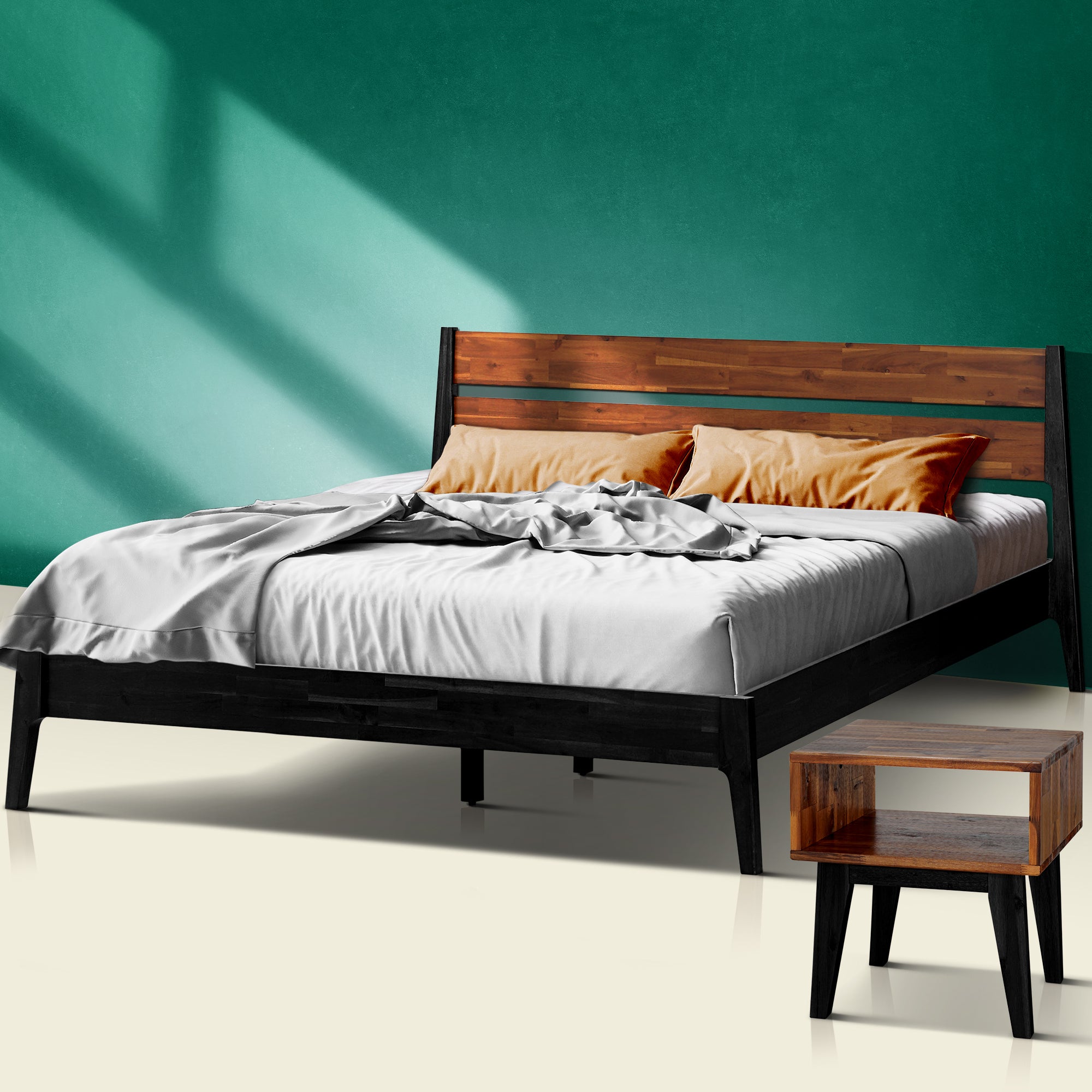 Callisto Solid Wood  Bed Frame and Nightstand Bedroom Set