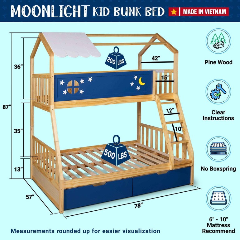 Moonlight Kid Bunk Bed - Stylish and Space-Saving Bunk Bed for Kids - Megsu