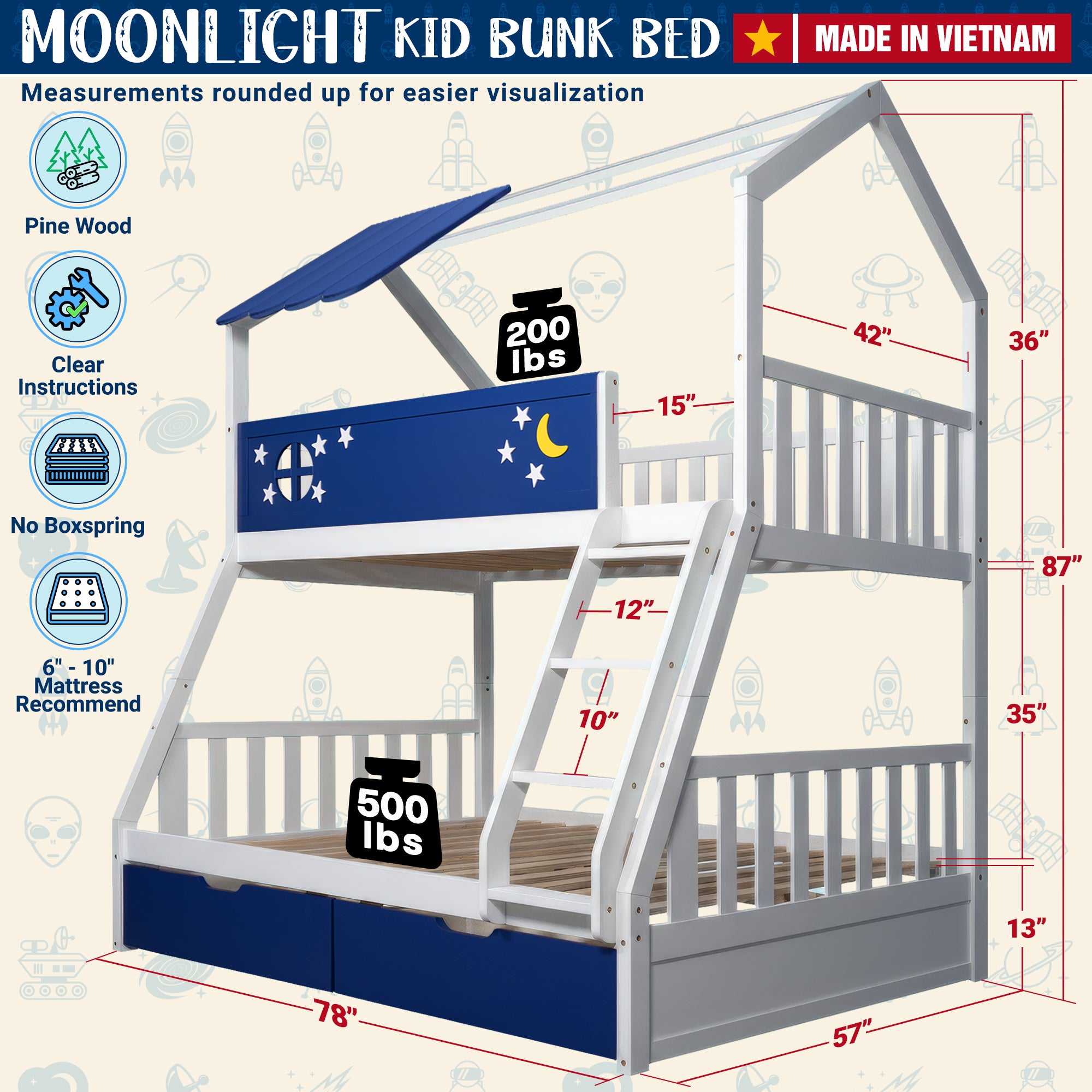 Moonlight Kid Bunk Bed - Stylish and Space-Saving Bunk Bed for Kids