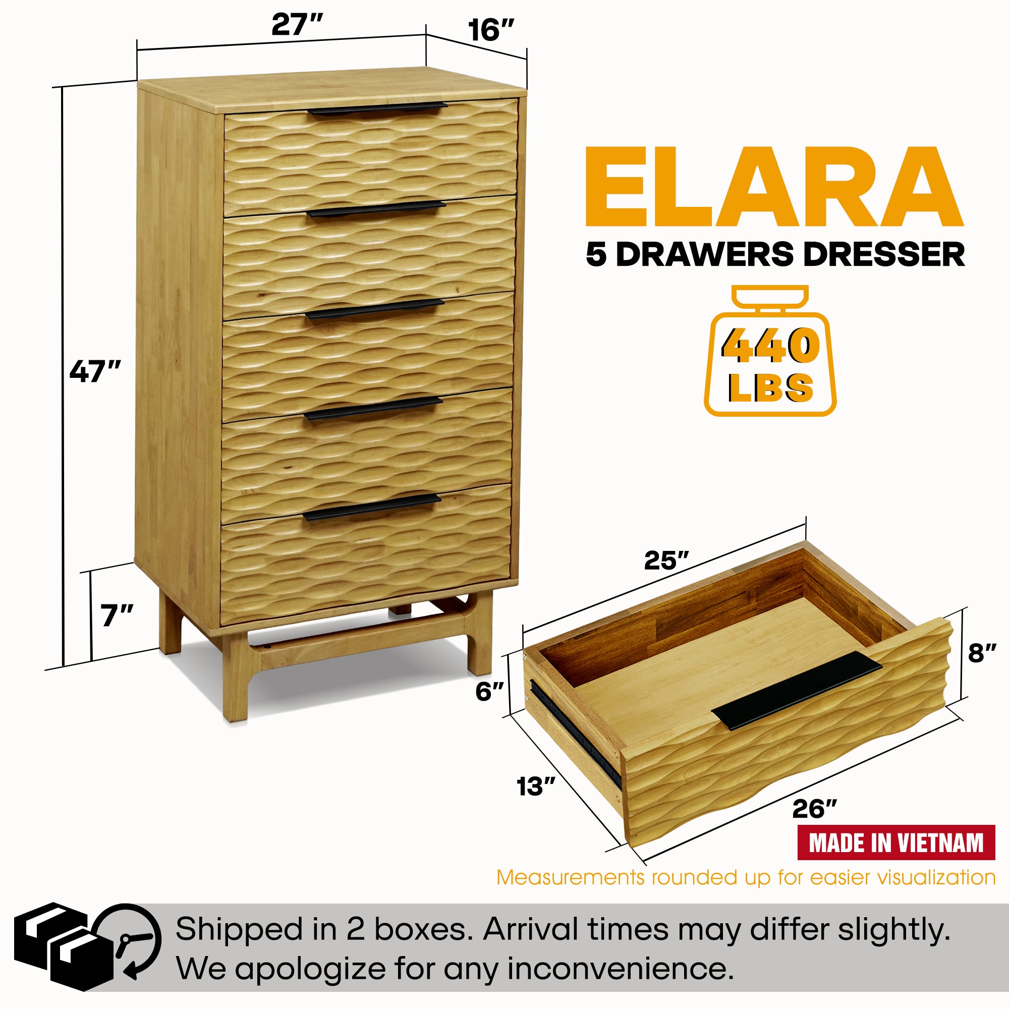 Acacia Elara Dresser with 5 Drawers for Stylish Storage Solutions