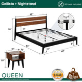 Callisto Solid Wood  Bed Frame and Nightstand Bedroom Set