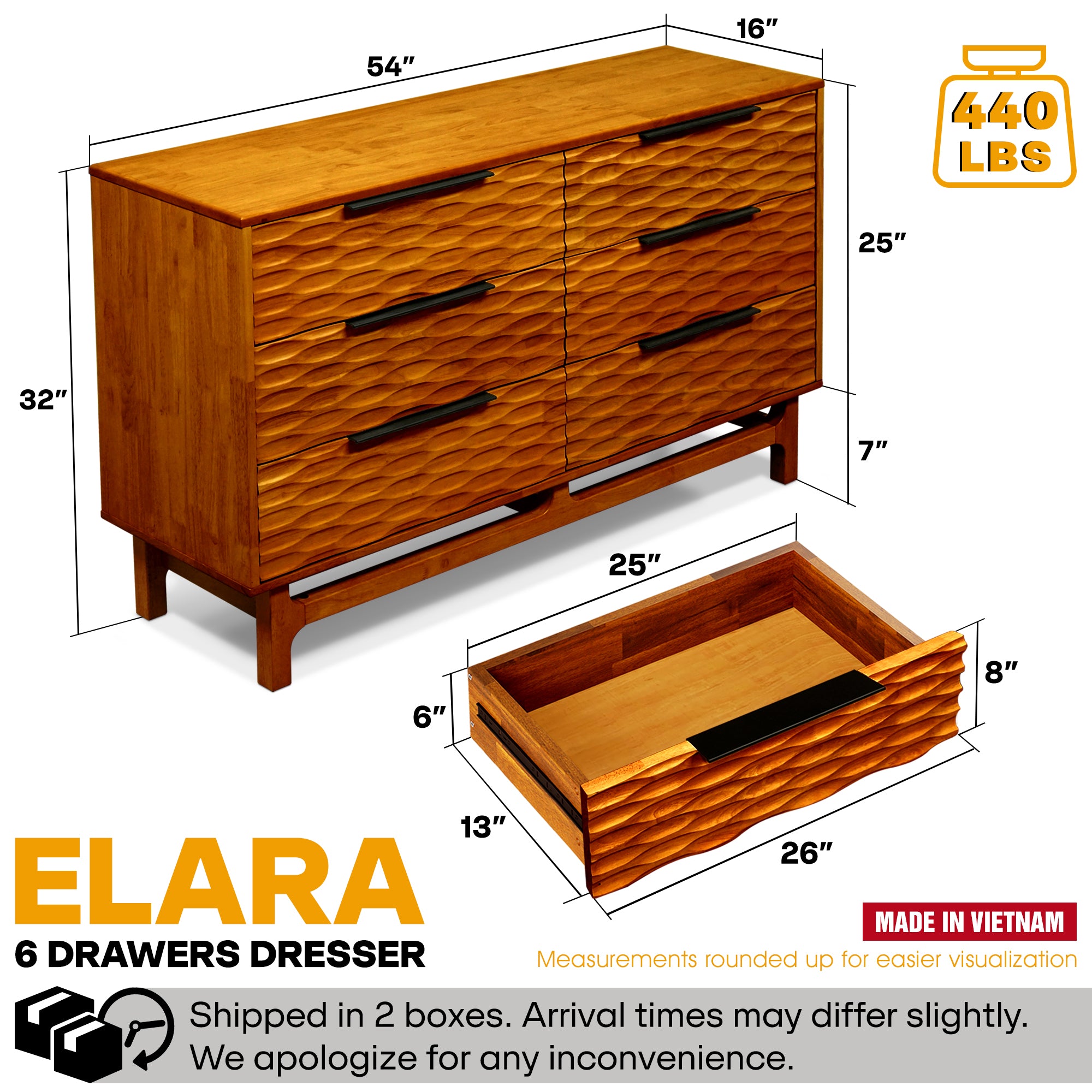 Acacia Elara Dresser with 6 Drawers for Stylish Storage Solutions