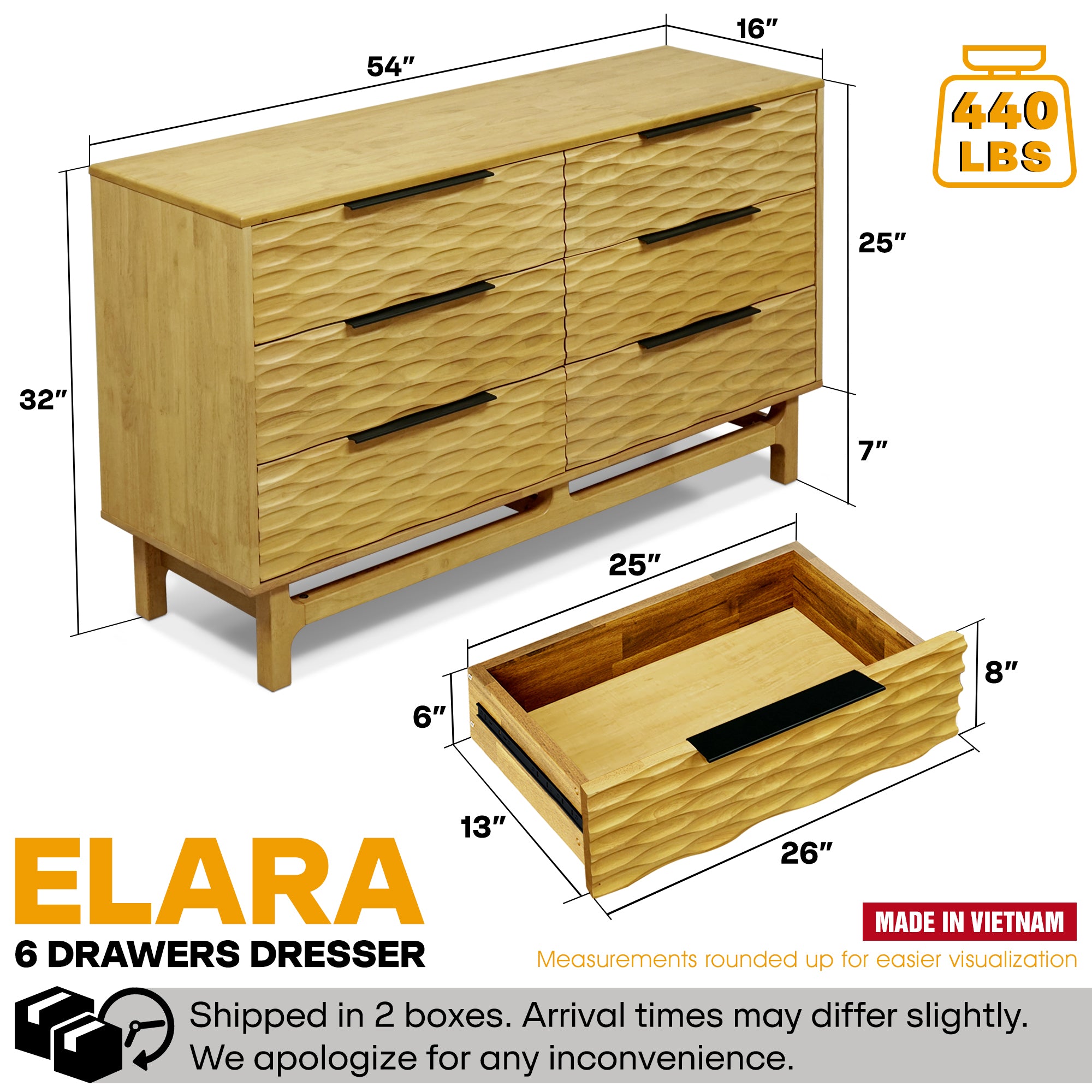 Acacia Elara Dresser with 6 Drawers for Stylish Storage Solutions