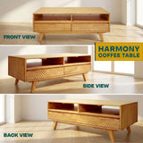 Acacia Harmony Wooden Coffee Table with Drawers & Open Storage
