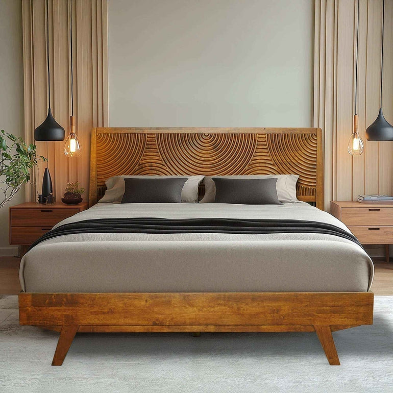 Acacia Harmony Platform Bed Frame with Headboard - Megsu