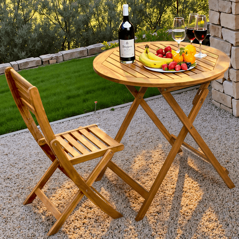 Tranquillo Anya Foldable Round Solid Acacia Wood Outdoor Table - Megsu
