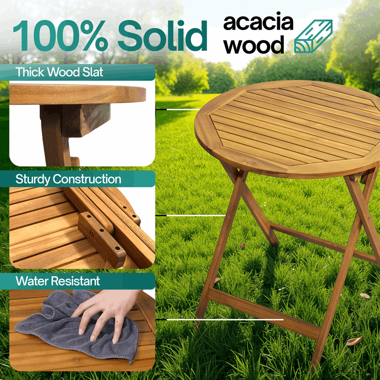 Tranquillo Anya Foldable Round Solid Acacia Wood Outdoor Table - Megsu