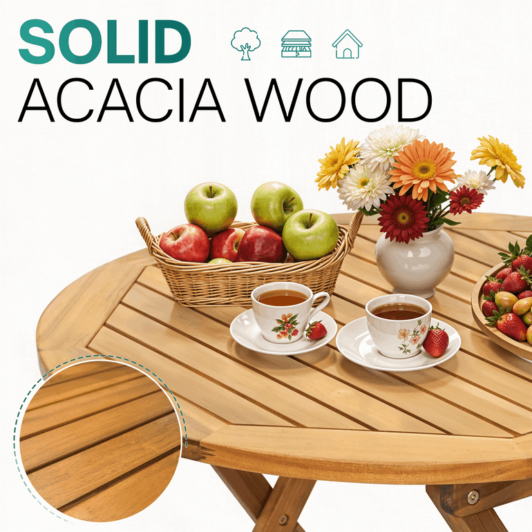 Tranquillo Anya Foldable Round Solid Acacia Wood Outdoor Table - Megsu