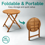 Tranquillo Anya Foldable Round Solid Acacia Wood Outdoor Table - Megsu