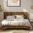 Megsu Bosk Acacia Wood Bed Frame with Headboard