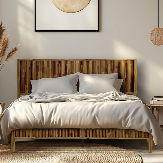 Megsu Bosk Acacia Wood Bed Frame with Headboard