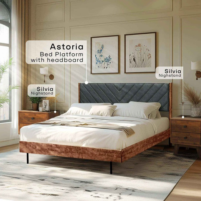 Acacia Astoria Upholstered Solid Wood Bed Frame - Megsu