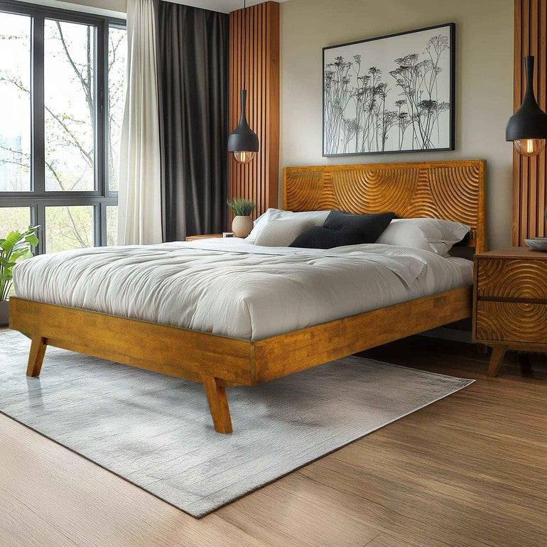 Acacia Harmony Platform Bed Frame with Headboard - Megsu