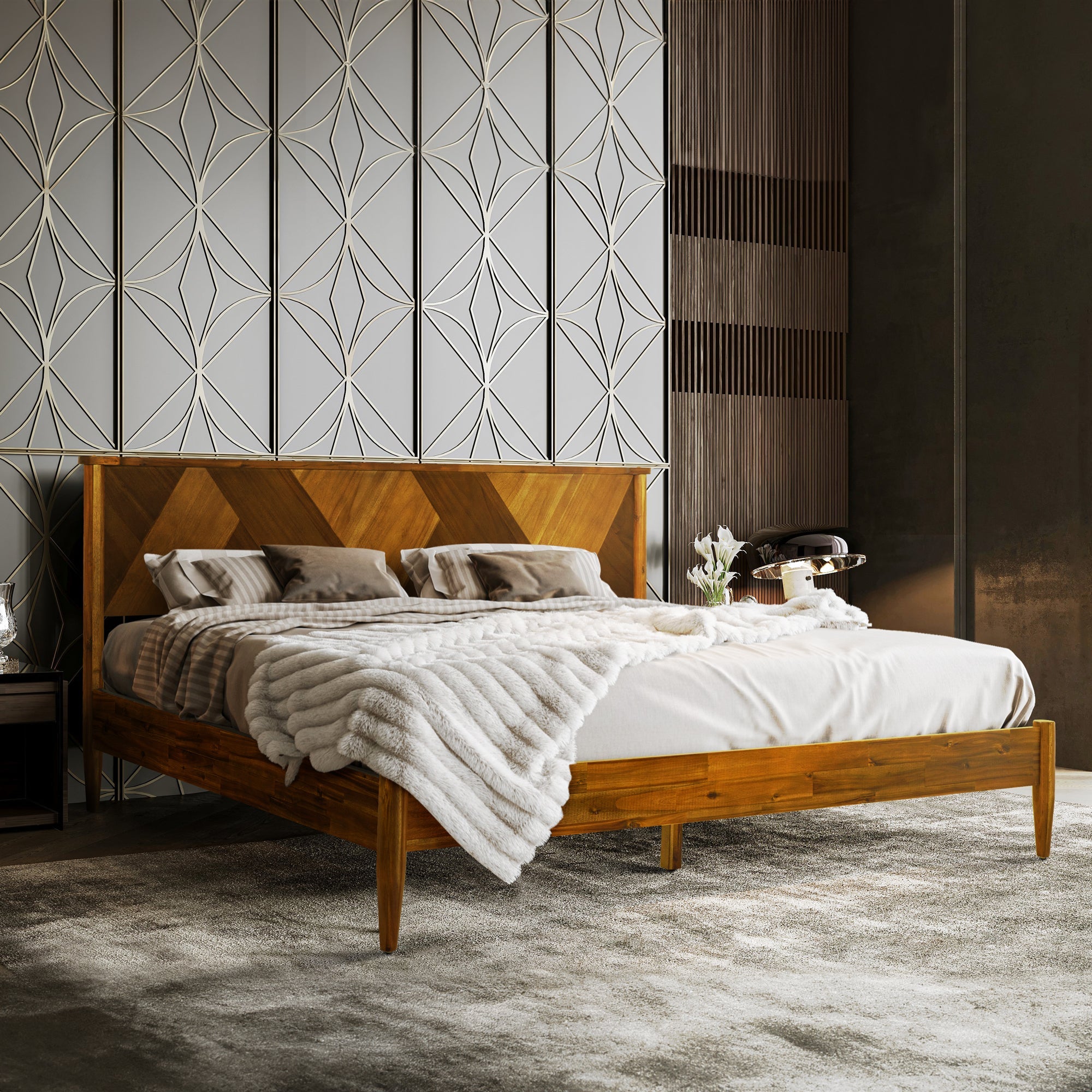 Panthera Platform Bed Frame With Headboard