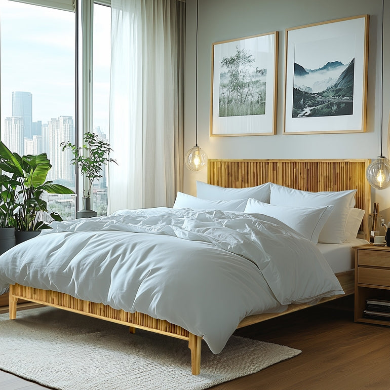 Megsu Bosk Acacia Wood Bed Frame with Headboard