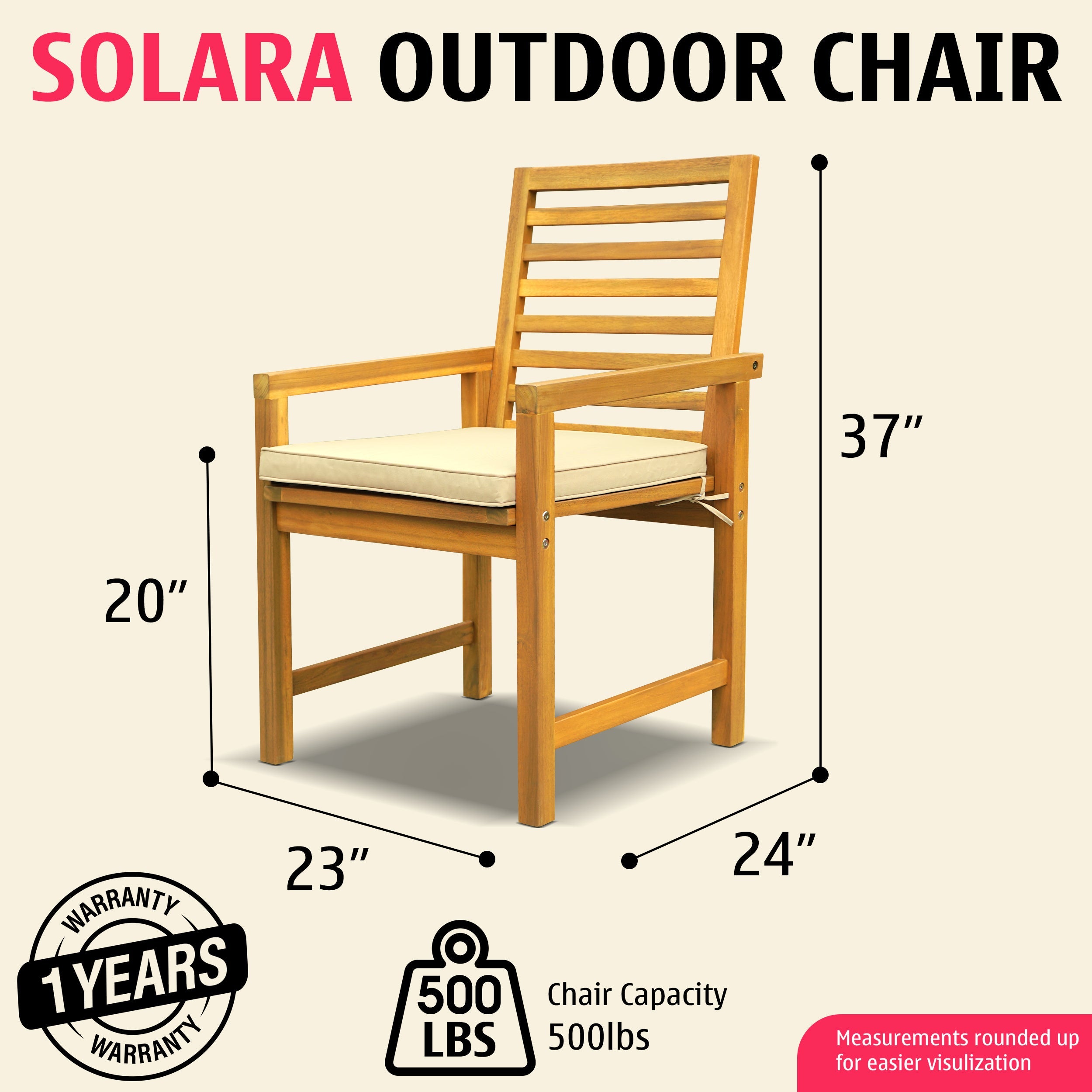 Tranquillo Solara Acacia Wood Outdoor Chairs Set of 2 with Cushions