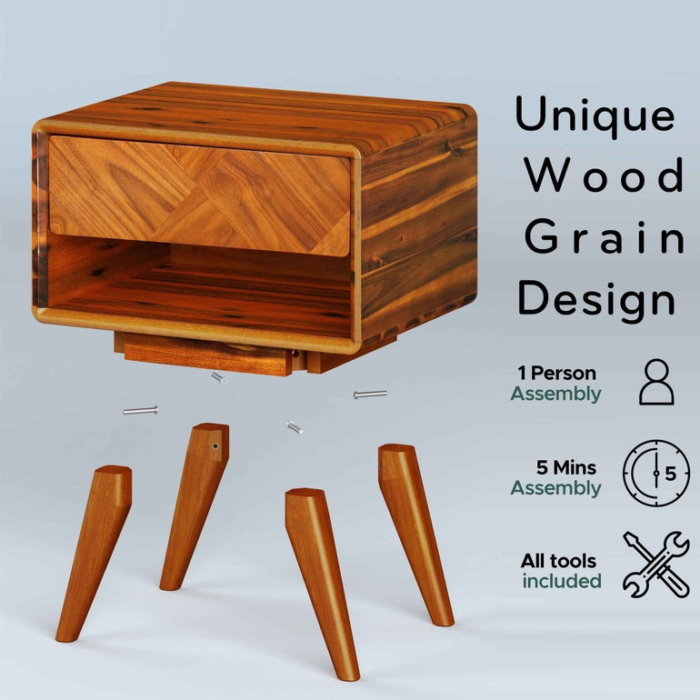 Rorns Laden Nightstand with drawer - Megsu