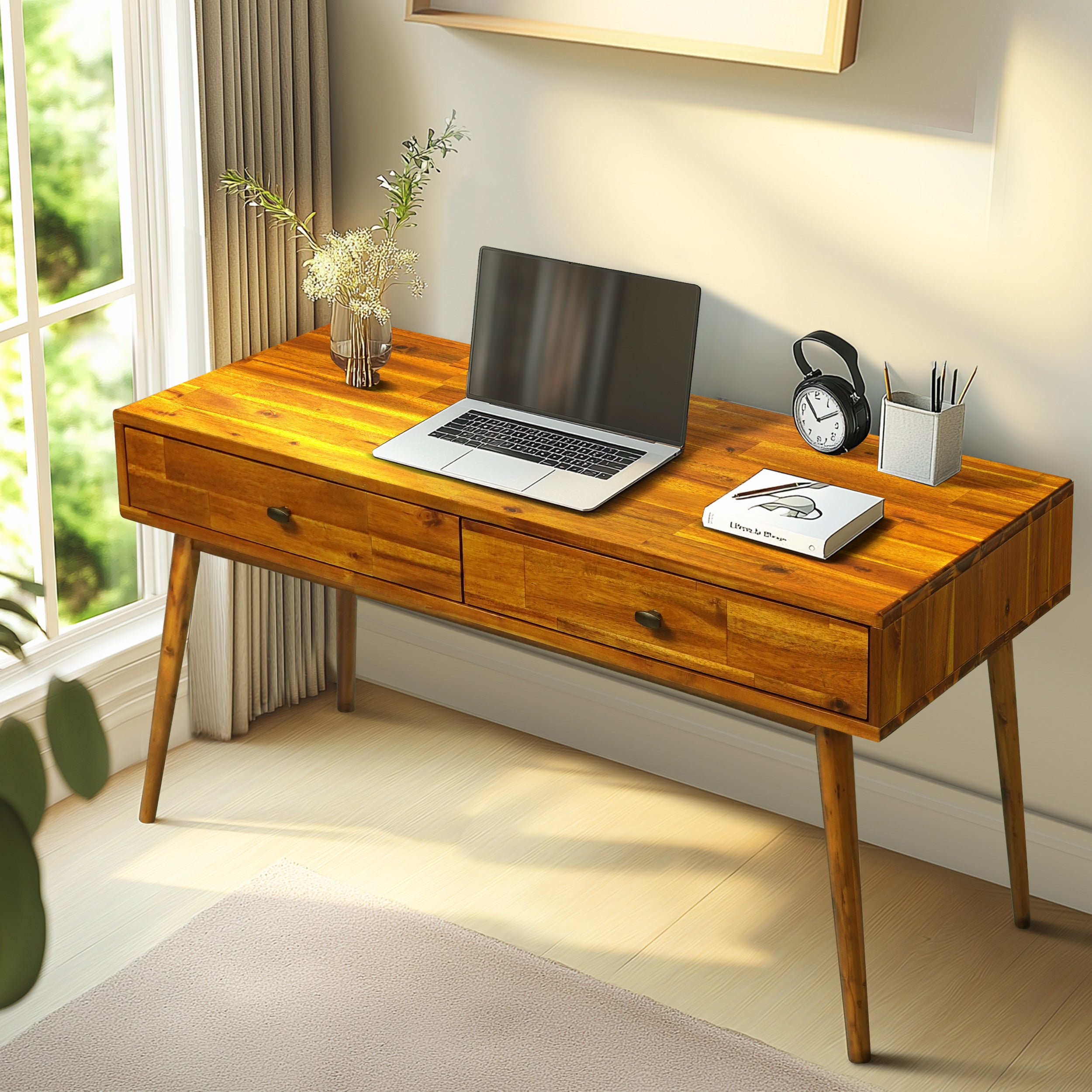 Lagom 48" Solid Wood Work Desk with Drawers