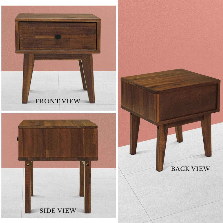 Acacia Sofia 1-Drawer Solid Wood Nightstand - Megsu