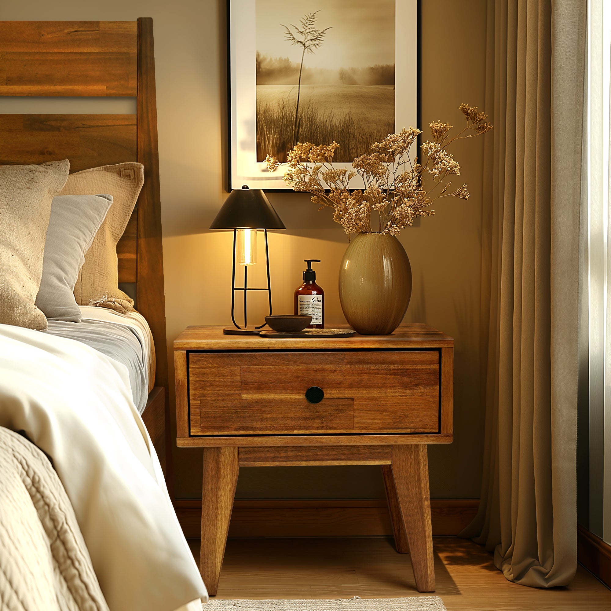 Sofia 1-Drawer Solid Wood Nightstand