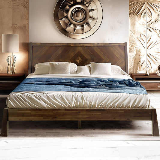 Sphinx Solid Wood Platform Bedframe With Headboard
