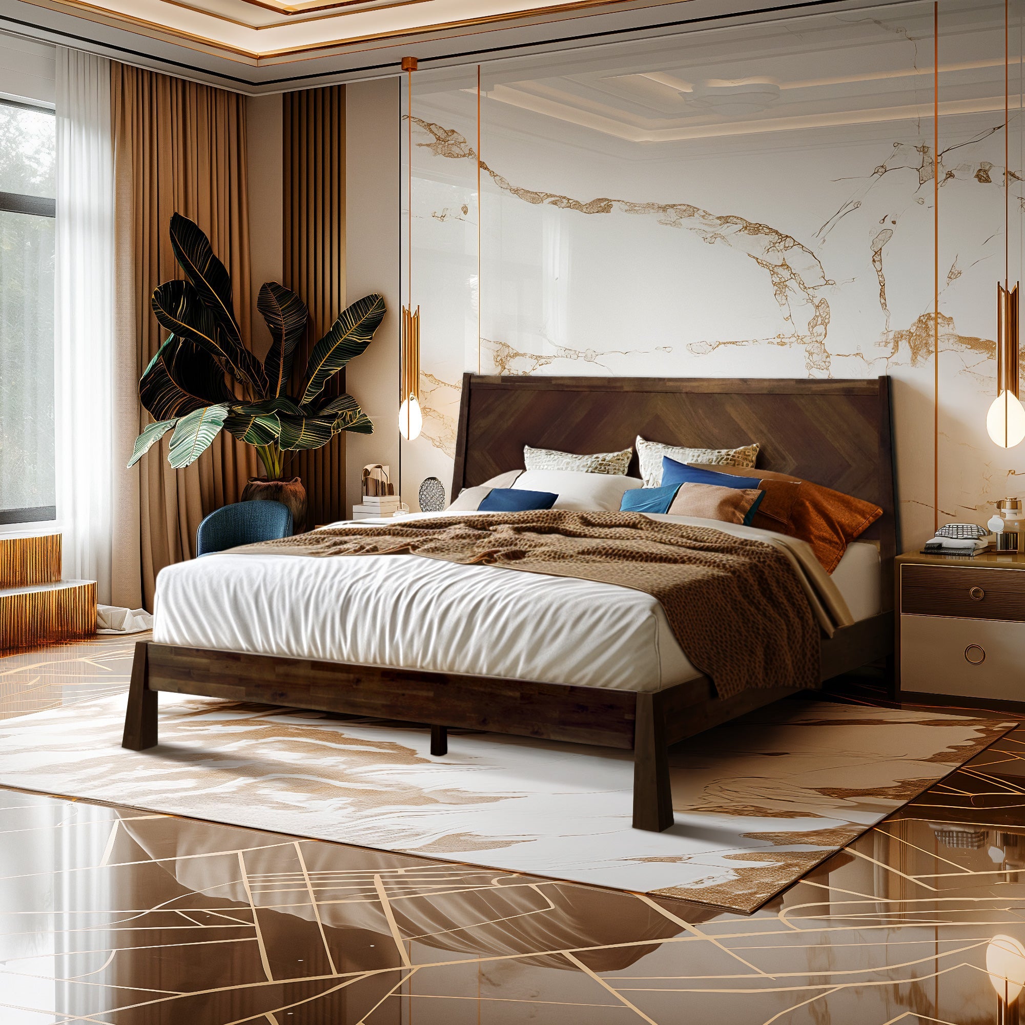 Sphinx Solid Wood Platform Bedframe With Headboard